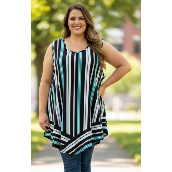Cato Bandana Hem Striped Tunic Multicolor Size 26/28W - Picture 1 of 8